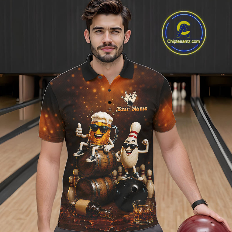Personalized Funny Beer Bourbon Vintage Bowling Shirts For Men, Custom Bowling League Team Jersey TDM7376