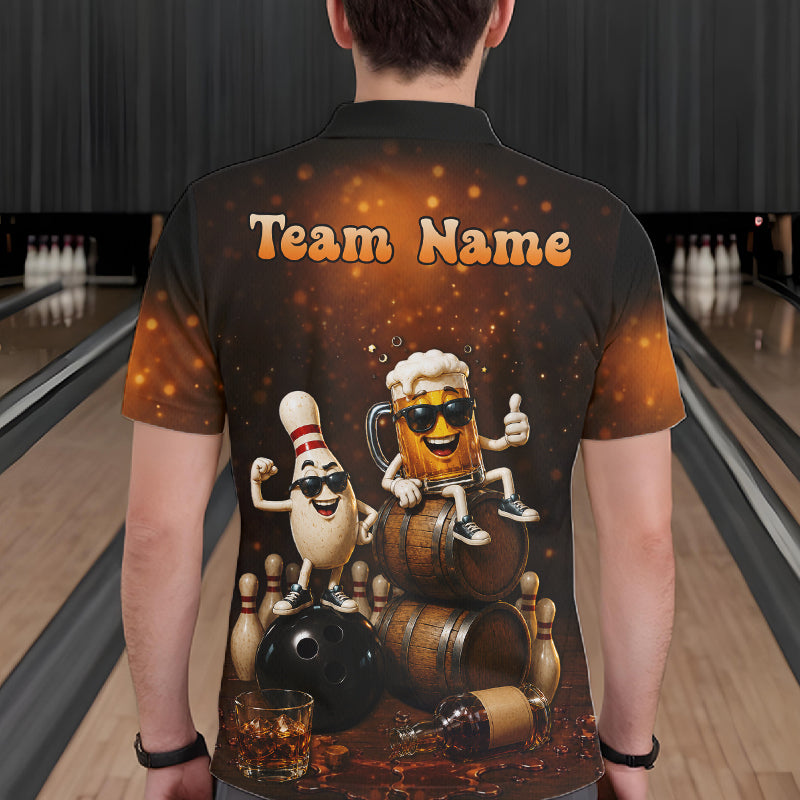 Personalized Funny Beer Bourbon Vintage Bowling Shirts For Men, Custom Bowling League Team Jersey TDM7376