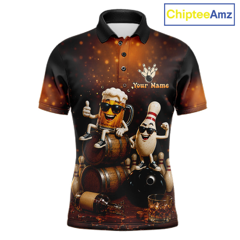 Personalized Funny Beer Bourbon Vintage Bowling Shirts For Men, Custom Bowling League Team Jersey TDM7376