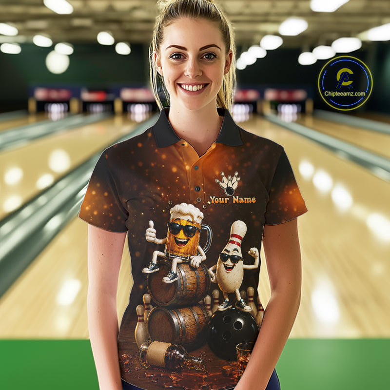 Personalized Funny Beer Bourbon Vintage Bowling Shirts For Women, Custom Bowling League Team Jersey TDM7376