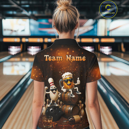 Personalized Funny Beer Bourbon Vintage Bowling Shirts For Women, Custom Bowling League Team Jersey TDM7376