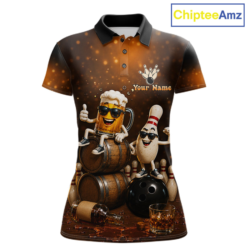 Personalized Funny Beer Bourbon Vintage Bowling Shirts For Women, Custom Bowling League Team Jersey TDM7376