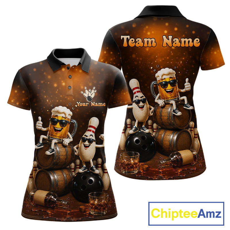 Personalized Funny Beer Bourbon Vintage Bowling Shirts For Women, Custom Bowling League Team Jersey TDM7376
