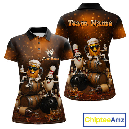 Personalized Funny Beer Bourbon Vintage Bowling Shirts For Women, Custom Bowling League Team Jersey TDM7376