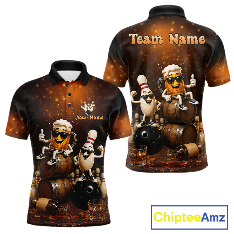 Personalized Funny Beer Bourbon Vintage Bowling Shirts For Men, Custom Bowling League Team Jersey TDM7376