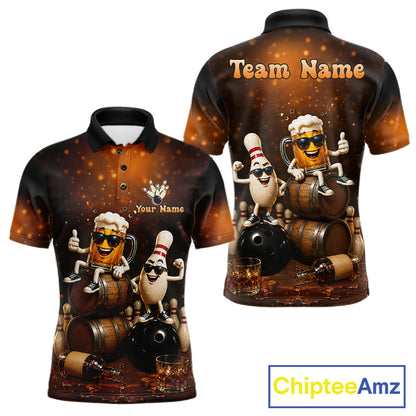 Personalized Funny Beer Bourbon Vintage Bowling Shirts For Men, Custom Bowling League Team Jersey TDM7376