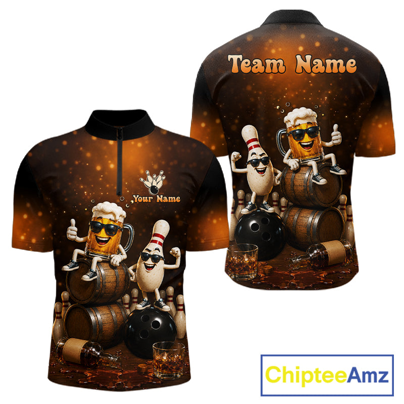 Personalized Funny Beer Bourbon Vintage Bowling Shirts For Men, Custom Bowling League Team Jersey TDM7376