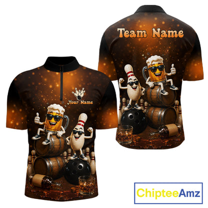 Personalized Funny Beer Bourbon Vintage Bowling Shirts For Men, Custom Bowling League Team Jersey TDM7376