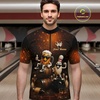 Personalized Funny Beer Bourbon Vintage Bowling Shirts For Men, Custom Bowling League Team Jersey TDM7376