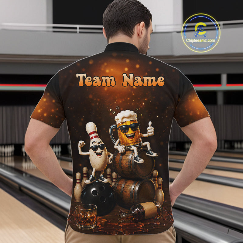 Personalized Funny Beer Bourbon Vintage Bowling Shirts For Men, Custom Bowling League Team Jersey TDM7376