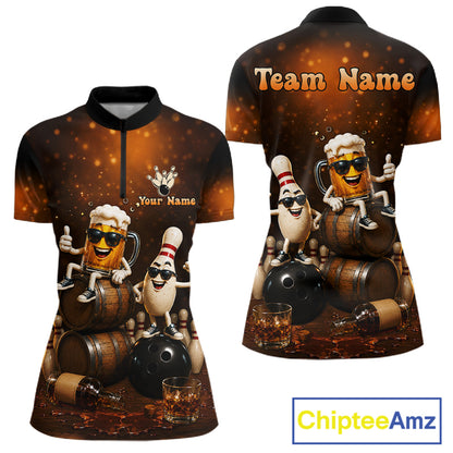Personalized Funny Beer Bourbon Vintage Bowling Shirts For Women, Custom Bowling League Team Jersey TDM7376