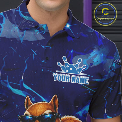 Personalized Blue Funny Squirrel Bowling Shirt For Men Custom Bowling Team Jersey Polo & 1/4 Zip TDM7377
