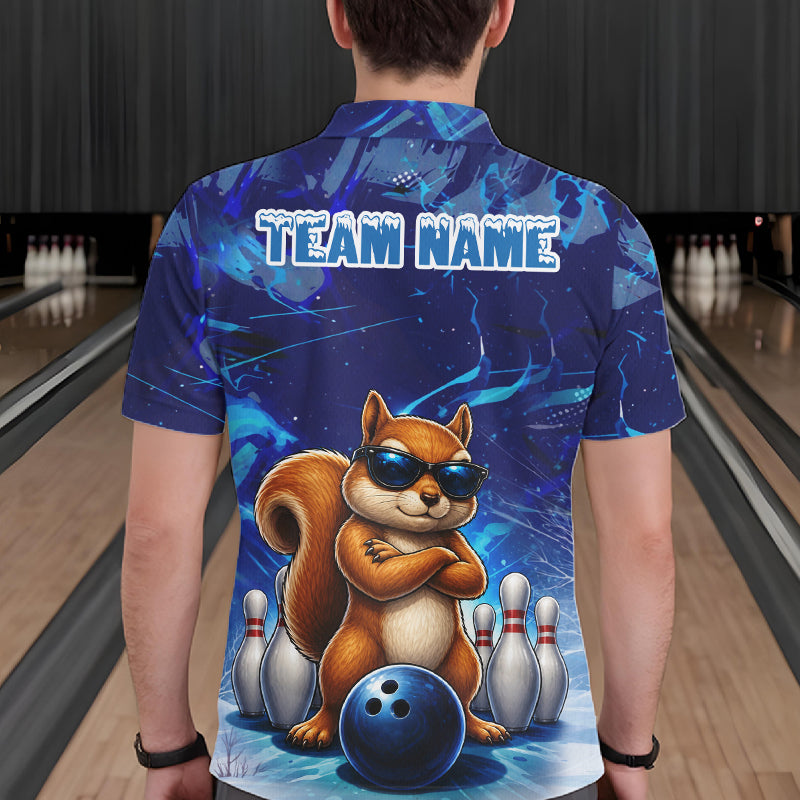 Personalized Blue Funny Squirrel Bowling Shirt For Men Custom Bowling Team Jersey Polo & 1/4 Zip TDM7377