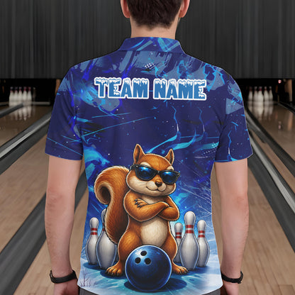 Personalized Blue Funny Squirrel Bowling Shirt For Men Custom Bowling Team Jersey Polo & 1/4 Zip TDM7377