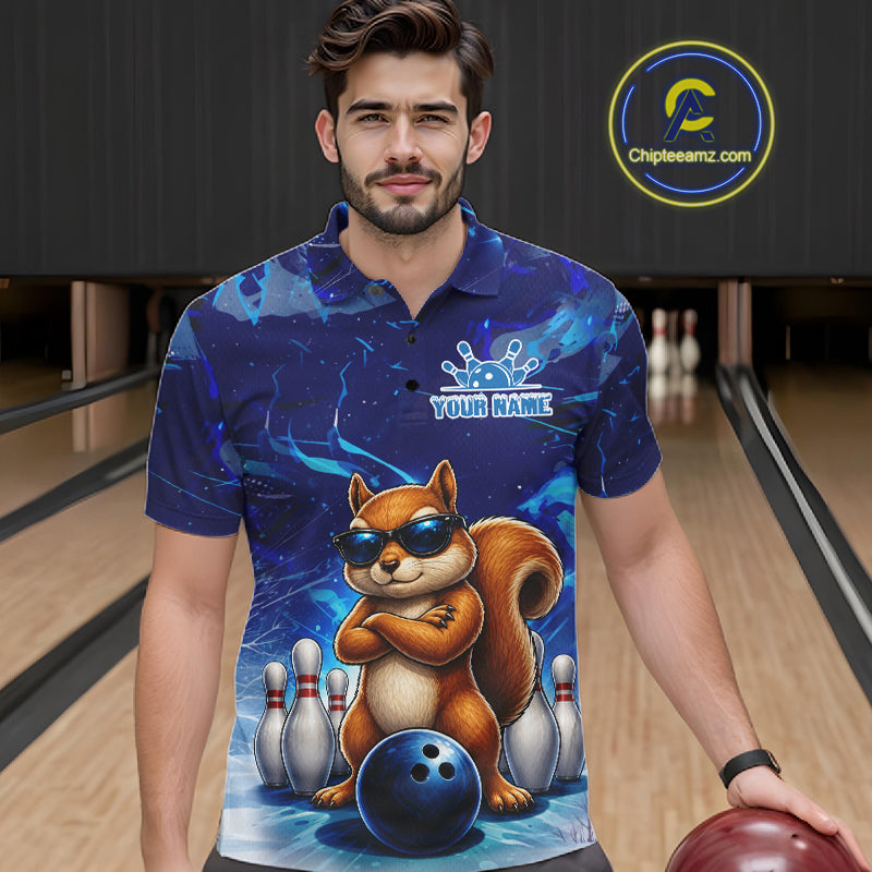 Personalized Blue Funny Squirrel Bowling Shirt For Men Custom Bowling Team Jersey Polo & 1/4 Zip TDM7377
