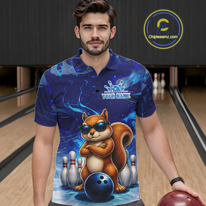 Personalized Blue Funny Squirrel Bowling Shirt For Men Custom Bowling Team Jersey Polo & 1/4 Zip TDM7377