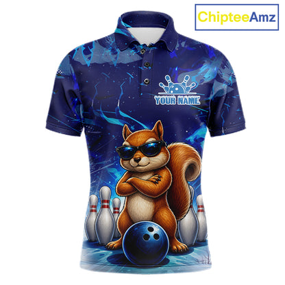 Personalized Blue Funny Squirrel Bowling Shirt For Men Custom Bowling Team Jersey Polo & 1/4 Zip TDM7377