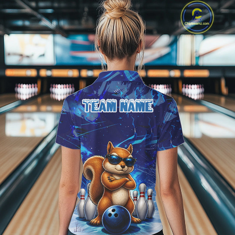 Personalized Blue Funny Squirrel Bowling Shirt For Women Custom Bowling Team Jersey Polo & 1/4 Zip TDM7377