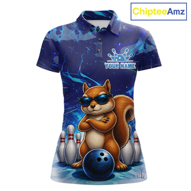 Personalized Blue Funny Squirrel Bowling Shirt For Women Custom Bowling Team Jersey Polo & 1/4 Zip TDM7377