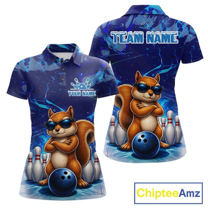 Personalized Blue Funny Squirrel Bowling Shirt For Women Custom Bowling Team Jersey Polo & 1/4 Zip TDM7377