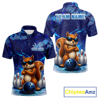 Personalized Blue Funny Squirrel Bowling Shirt For Men Custom Bowling Team Jersey Polo & 1/4 Zip TDM7377