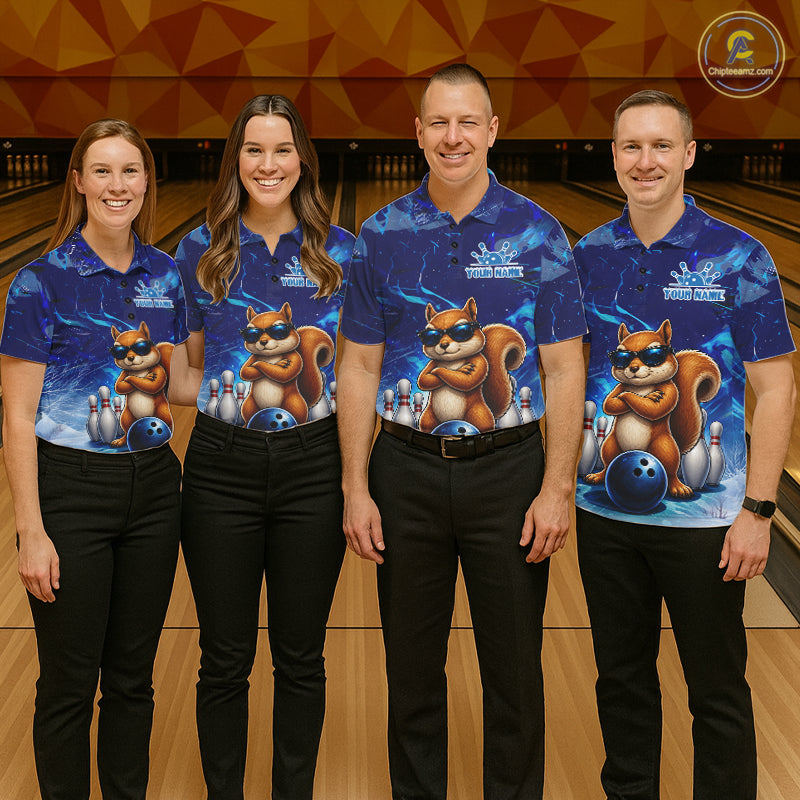 Personalized Blue Funny Squirrel Bowling Shirt For Men Custom Bowling Team Jersey Polo & 1/4 Zip TDM7377