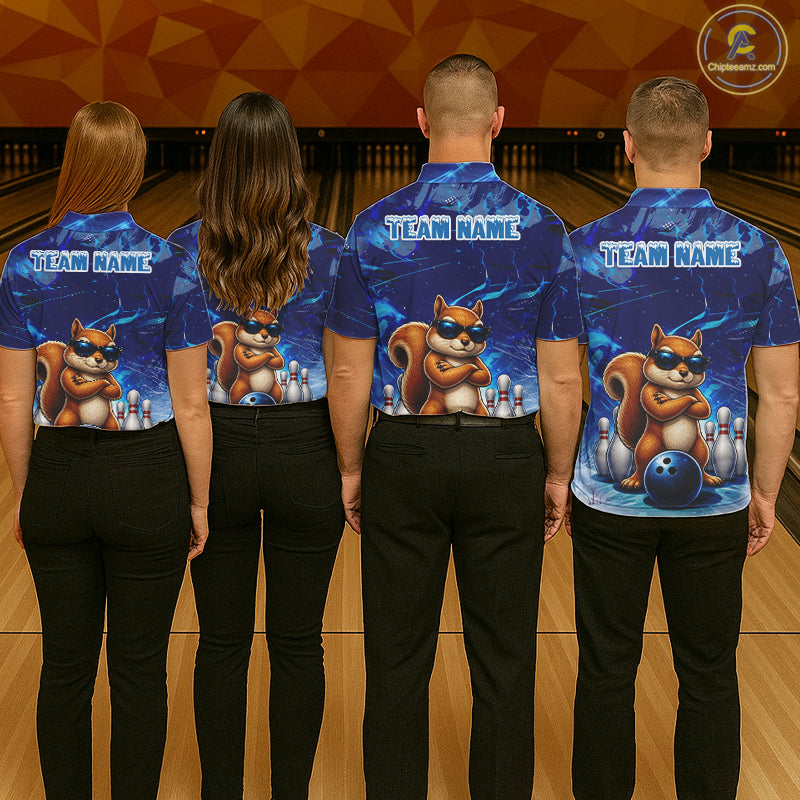 Personalized Blue Funny Squirrel Bowling Shirt For Men Custom Bowling Team Jersey Polo & 1/4 Zip TDM7377