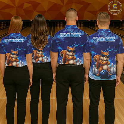 Personalized Blue Funny Squirrel Bowling Shirt For Men Custom Bowling Team Jersey Polo & 1/4 Zip TDM7377
