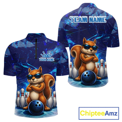 Personalized Blue Funny Squirrel Bowling Shirt For Men Custom Bowling Team Jersey Polo & 1/4 Zip TDM7377