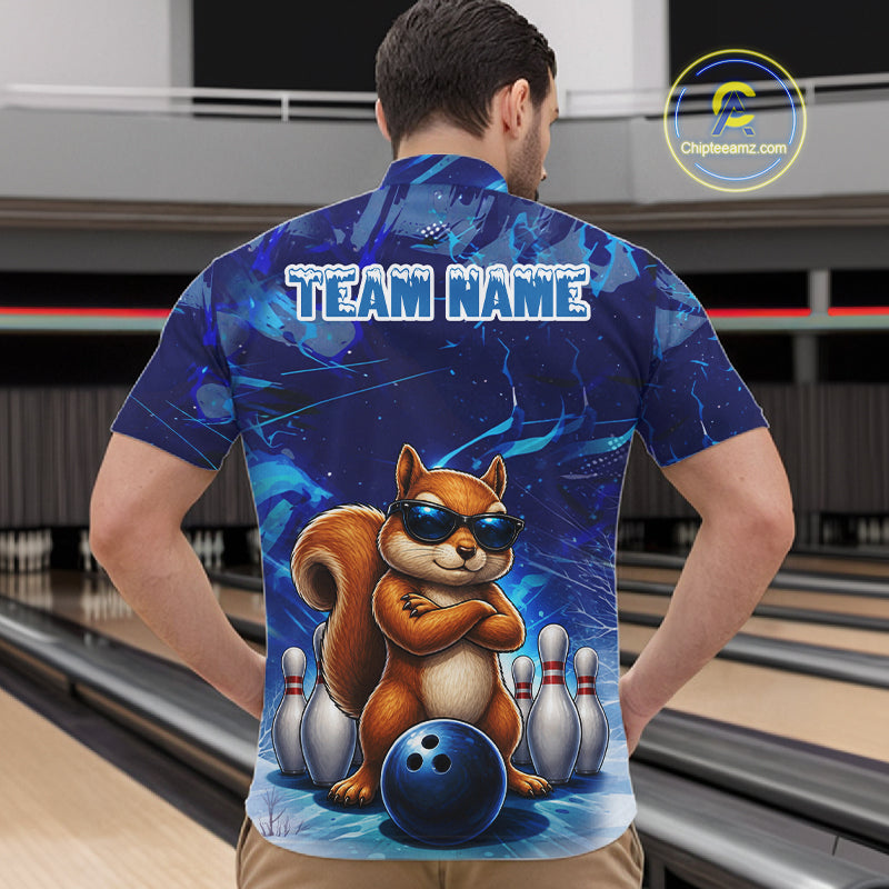 Personalized Blue Funny Squirrel Bowling Shirt For Men Custom Bowling Team Jersey Polo & 1/4 Zip TDM7377