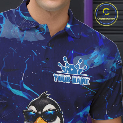 Personalized Blue Funny Penguin Bowling Shirt For Men Custom Bowling Team Jersey Polo & 1/4 Zip TDM7378