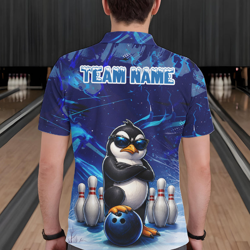 Personalized Blue Funny Penguin Bowling Shirt For Men Custom Bowling Team Jersey Polo & 1/4 Zip TDM7378