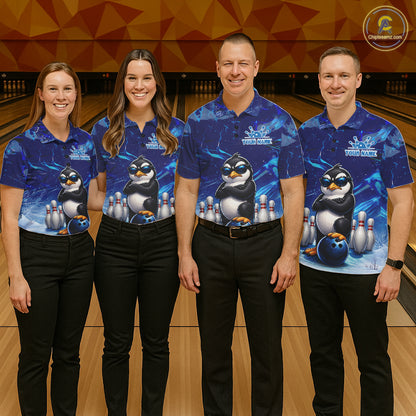 Personalized Blue Funny Penguin Bowling Shirt For Men Custom Bowling Team Jersey Polo & 1/4 Zip TDM7378