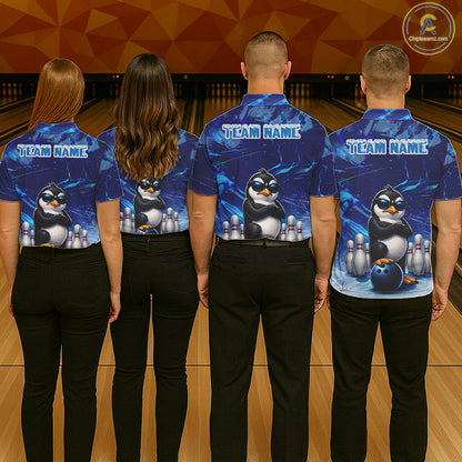Personalized Blue Funny Penguin Bowling Shirt For Men Custom Bowling Team Jersey Polo & 1/4 Zip TDM7378