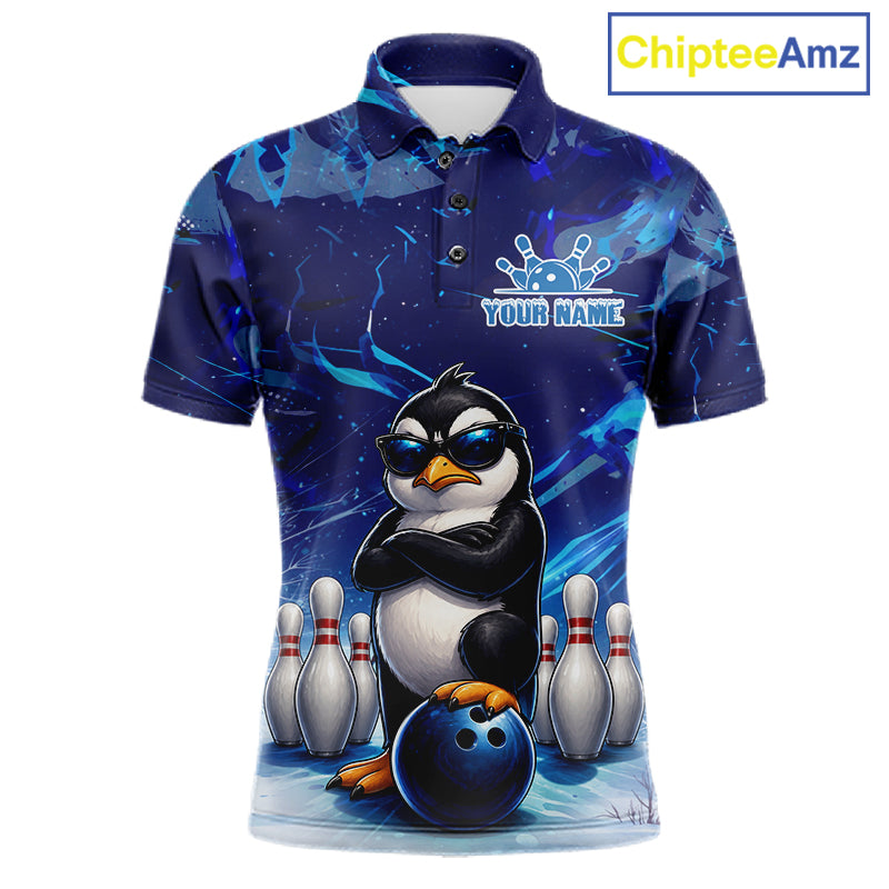 Personalized Blue Funny Penguin Bowling Shirt For Men Custom Bowling Team Jersey Polo & 1/4 Zip TDM7378