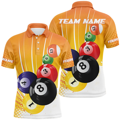 Custom Name Orange Billiard Balls 3D Printed Polo Shirts For Men, Personalized Team For Pooler TDM0230