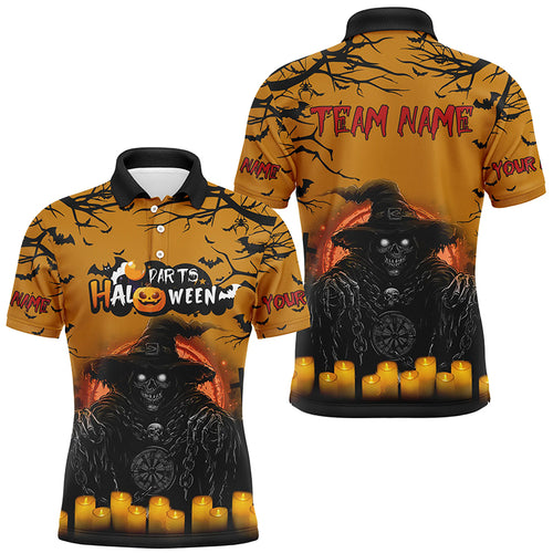 Personalized Death Skeleton Halloween Men Darts Shirts, Funny Halloween Shirts For Darts Lover TDM2619