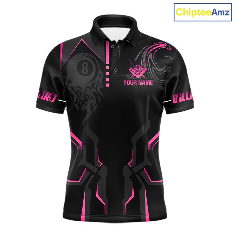 Customized 8 Ball Pool Crown Men's Billiard Shirts Pink And Black Billiard Team Shirt Pool Jersey TDM7677