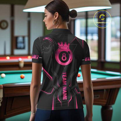 Customized 8 Ball Pool Crown Women's Billiard Shirts Pink And Black Billiard Team Shirt Pool Jersey TDM7677