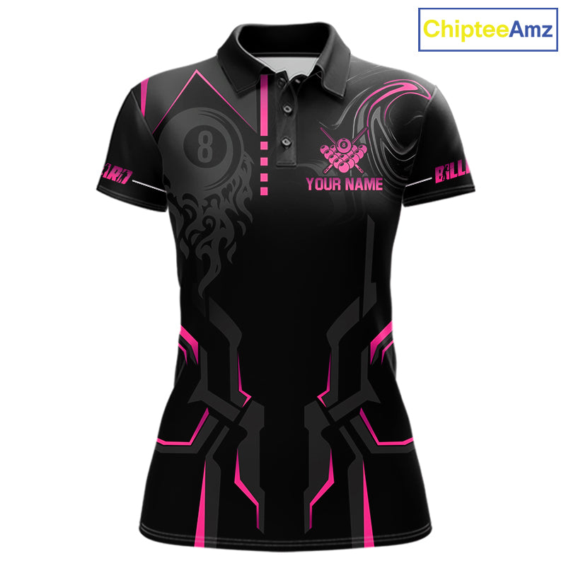 Customized 8 Ball Pool Crown Women's Billiard Shirts Pink And Black Billiard Team Shirt Pool Jersey TDM7677