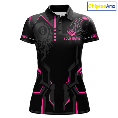 Customized 8 Ball Pool Crown Women's Billiard Shirts Pink And Black Billiard Team Shirt Pool Jersey TDM7677
