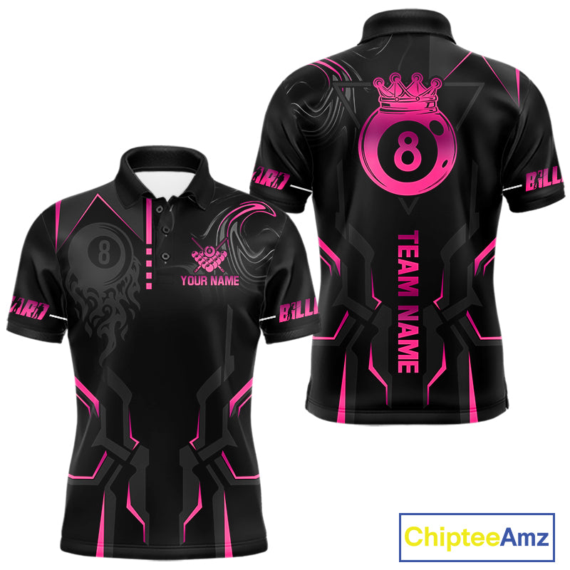 Customized 8 Ball Pool Crown Men's Billiard Shirts Pink And Black Billiard Team Shirt Pool Jersey TDM7677