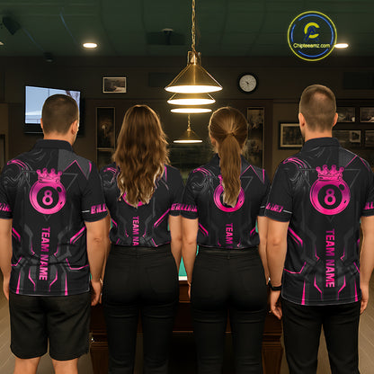 Customized 8 Ball Pool Crown Men's Billiard Shirts Pink And Black Billiard Team Shirt Pool Jersey TDM7677
