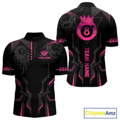 Customized 8 Ball Pool Crown Men's Billiard Shirts Pink And Black Billiard Team Shirt Pool Jersey TDM7677