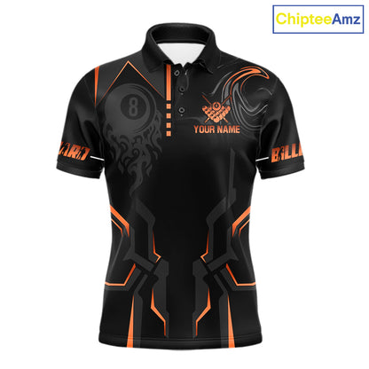 Custom 8 Ball Pool Crown Men's Billiard Shirts Orange And Black Billiard Team Shirt Pool Jersey TDM7678