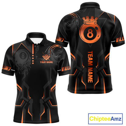 Custom 8 Ball Pool Crown Men's Billiard Shirts Orange And Black Billiard Team Shirt Pool Jersey TDM7678