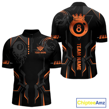 Custom 8 Ball Pool Crown Men's Billiard Shirts Orange And Black Billiard Team Shirt Pool Jersey TDM7678