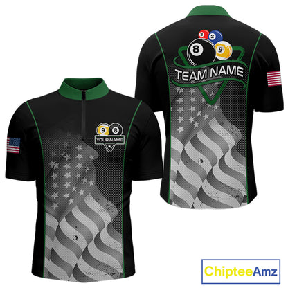 Custom Black Green Grunge American Flag 8 Ball & 9 Ball Pool Shirts For Men Billiard Team Jersey TDM7680