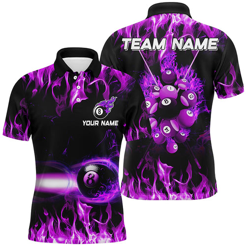 Purple 8 Ball Fire Smoke Pattern Personalized 3D Men Polo Shirts Best Billiard 8 Ball For Team TDM0445