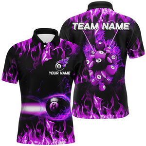 Purple 8 Ball Fire Smoke Pattern Personalized 3D Men Polo Shirts Best Billiard 8 Ball For Team TDM0445